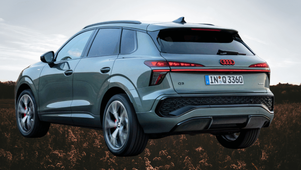 Front view of the 2025 Audi Q3 with Matrix LED headlights and octagonal grille