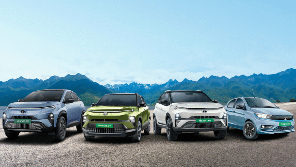 2025 Tata Harrier and Safari SUVs parked in showroom after GST 2.0 price cuts