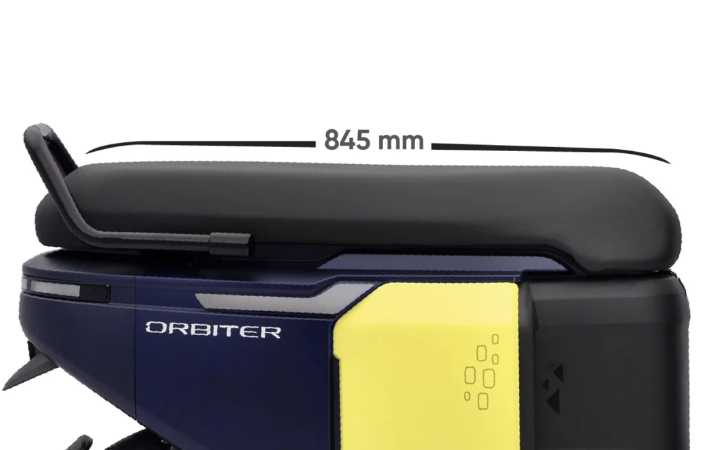 TVS Orbiter wide and long seat with pillion grab handle