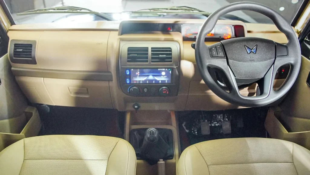 2025 Mahindra Bolero interior with new 7-inch touchscreen and leatherette seats