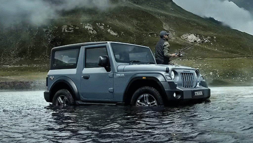 Exterior view of the 2025 Mahindra Thar Facelift with new grille and bumper