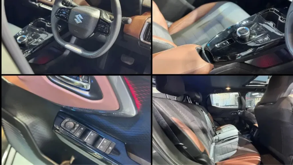 Maruti Suzuki eVitara interior featuring digital cockpit, 10.25-inch touchscreen, and premium upholstery