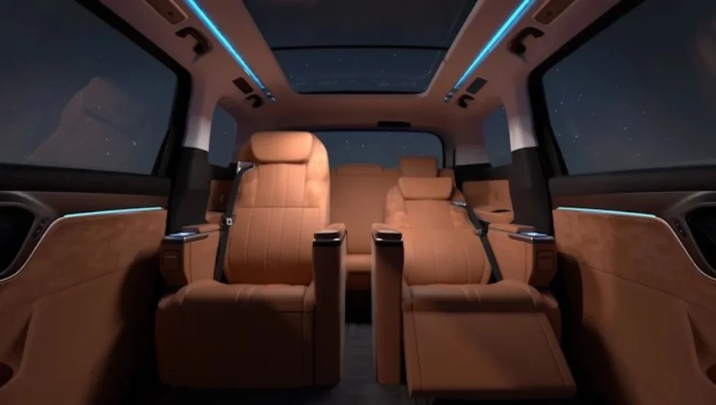 MG M9 Luxury MPV interior with cognac brown and black premium upholstery