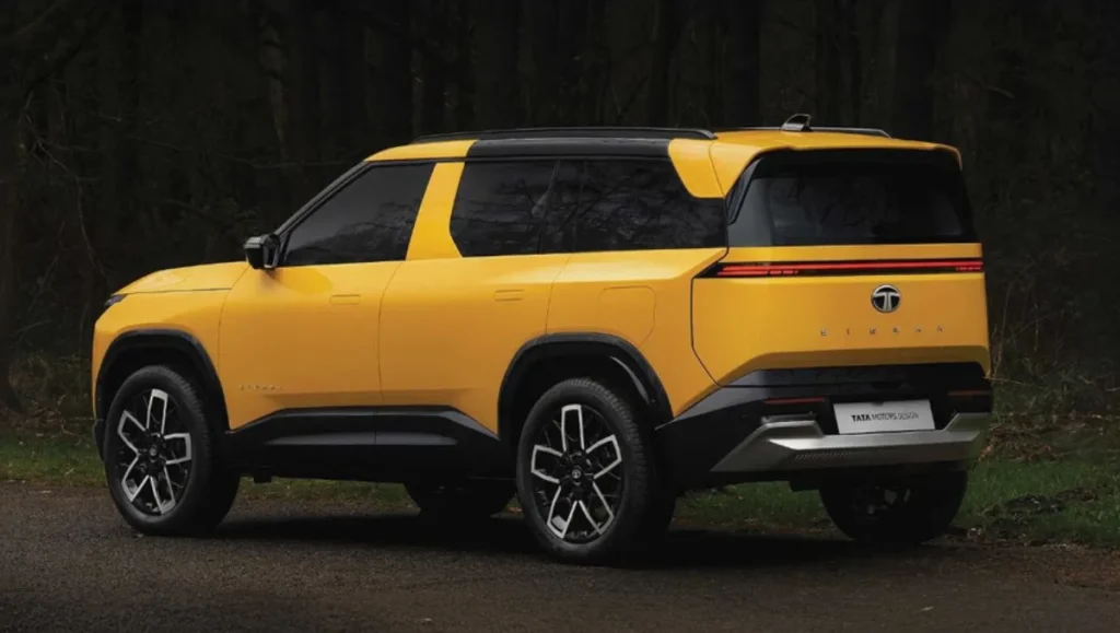 Tata Sierra ICE rear and side profile with alpine window and LED tail lamps