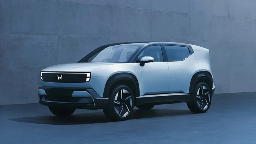 Honda O Alpha Electric SUV front view with illuminated logo and LED lights