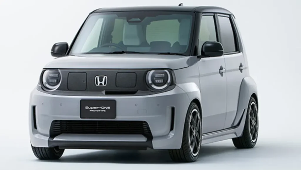 Honda Super-One Compact EV front view with LED headlights and dynamic grille design