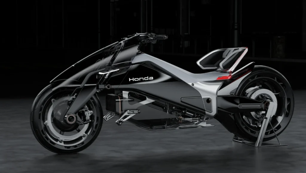 Side profile of Honda Outlier Concept electric motorcycle showcasing futuristic design