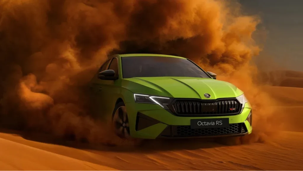 Skoda Octavia RS 2025 Launch in India with aggressive front grille and Matrix LED headlights