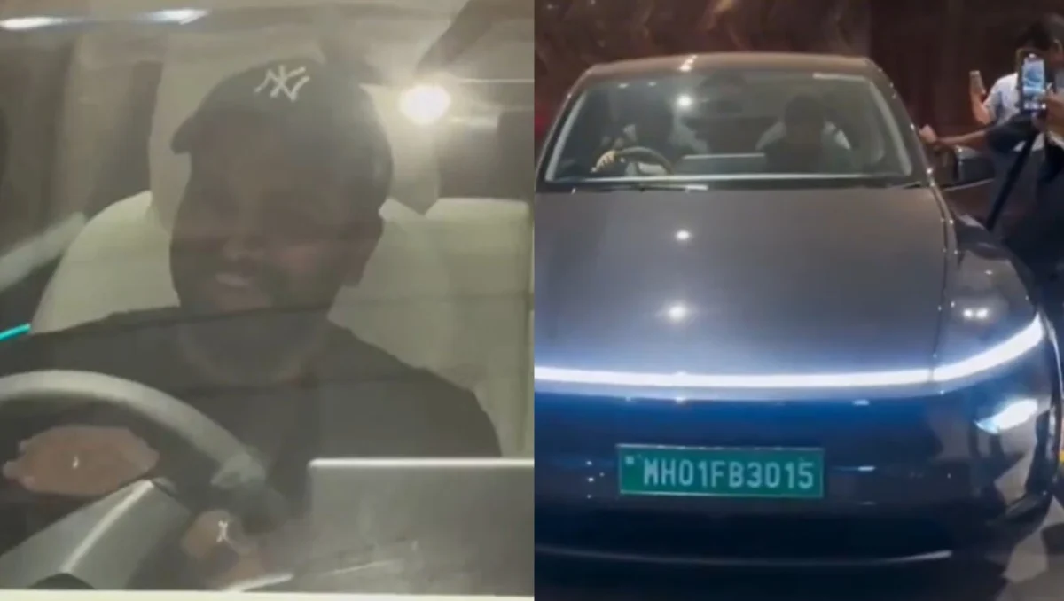 Rohit Sharma Tesla Model Y driving in Mumbai with personalized number plate 3015