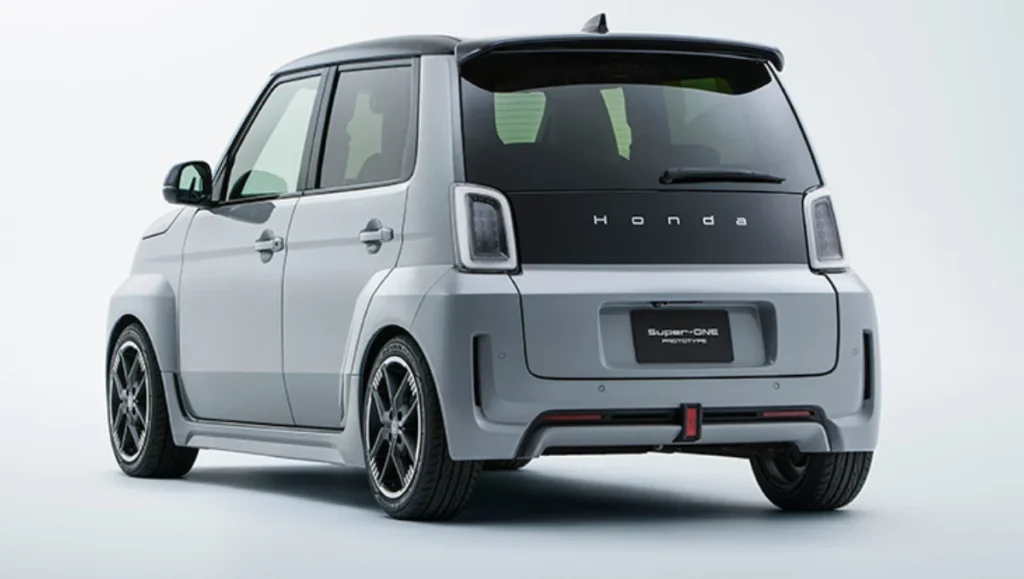 Honda Super-One Compact EV rear profile with LED tailgate and spoiler design