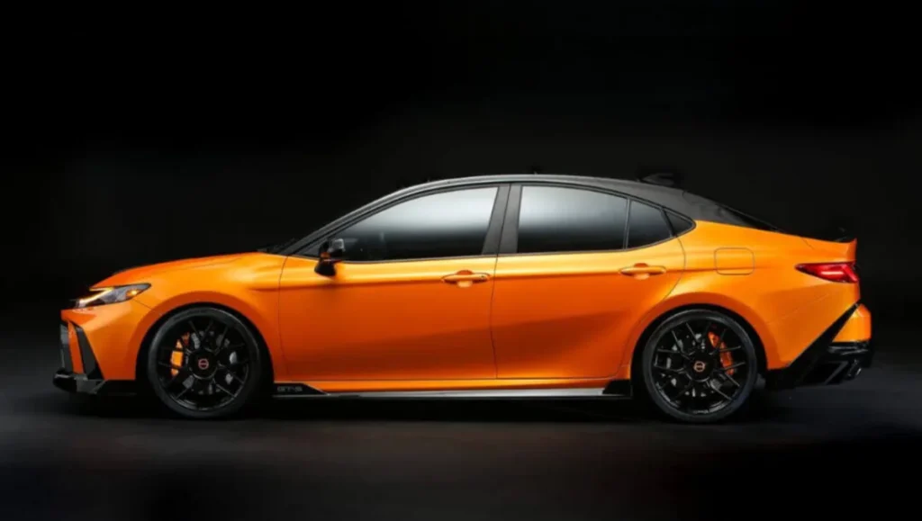 Side view of Toyota Camry GT-S Concept highlighting 20-inch wheels and aerodynamic body kit