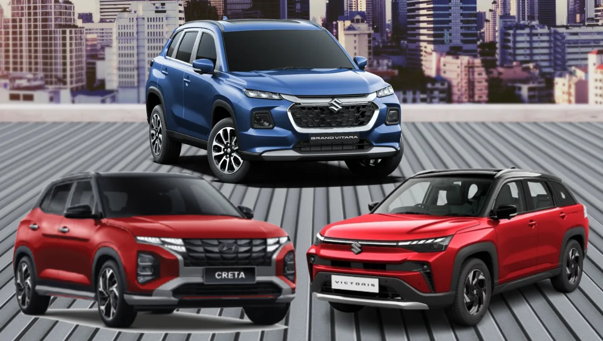 Hyundai Creta vs Maruti Victoris vs Grand Vitara 2025 comparison on-road view