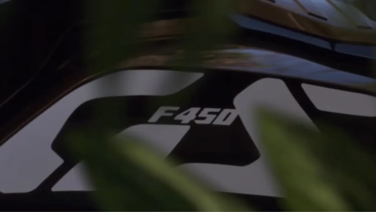 BMW F 450 GS teaser image showing GS graphics before EICMA 2025