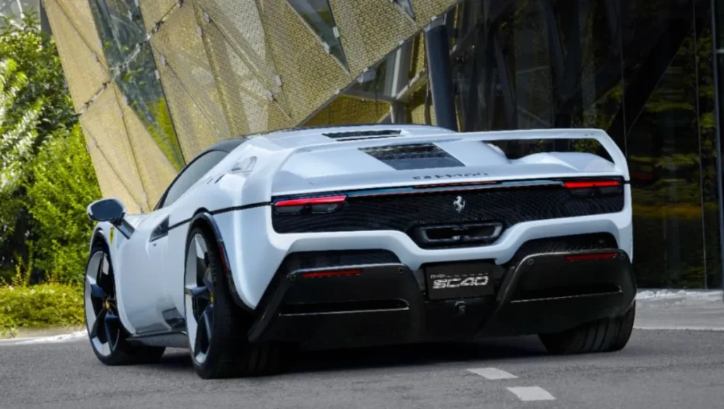 Ferrari SC40 F40 Tribute rear view with fixed rear wing and Lexan louvres