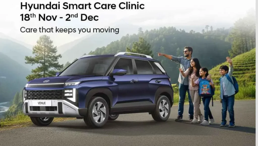 Hyundai Announces Smart Care Clinic promotional image featuring Hyundai Venue and family during nationwide service campaign