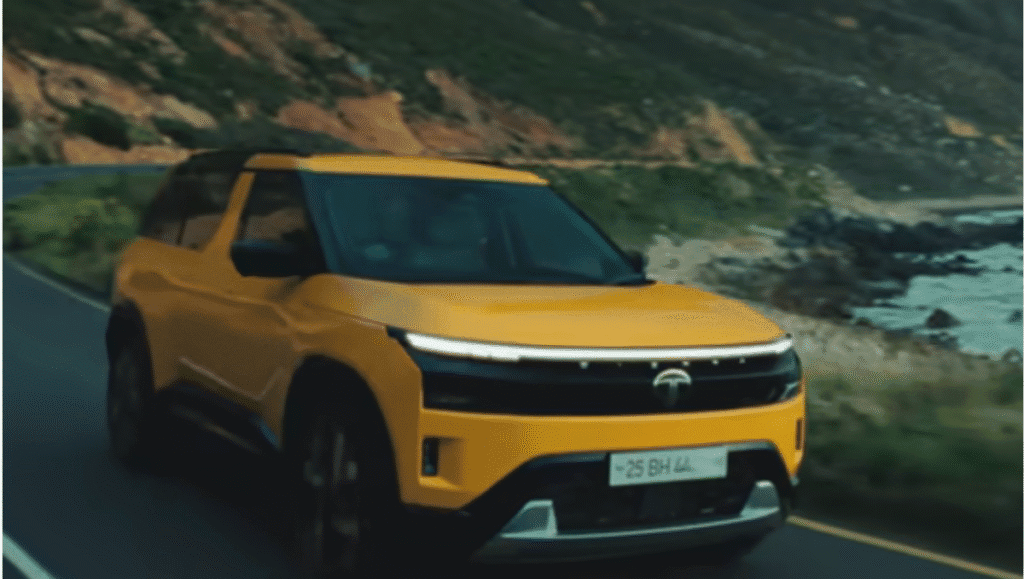 Tata Sierra Fully Revealed front side profile highlighting LED headlamps and modern SUV styling
