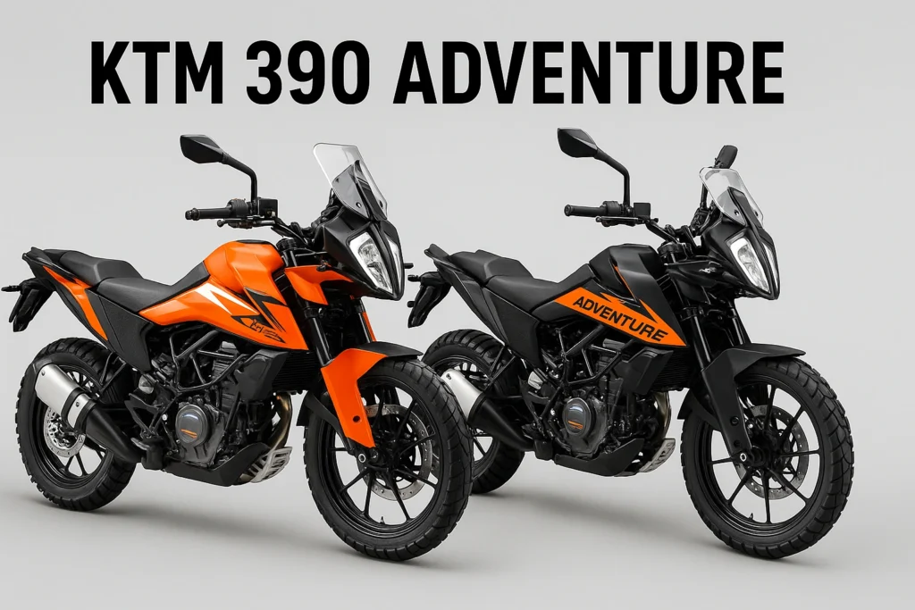KTM 390 Adventure price hike shown with KTM 390 Adventure and Adventure X motorcycles side by side