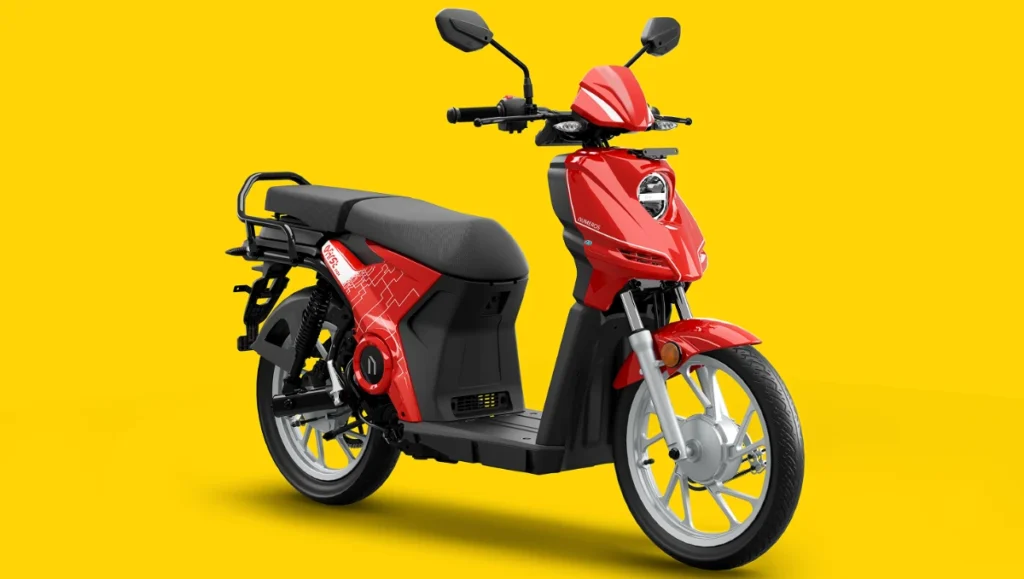 Numeros Max electric scooter in Traffic Red color with 16-inch alloy wheels and modern design