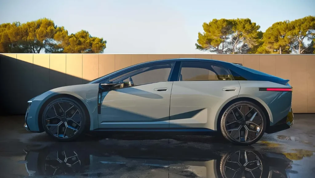 Toyota Corolla Concept side view showcasing sleek aerodynamic design and futuristic profile