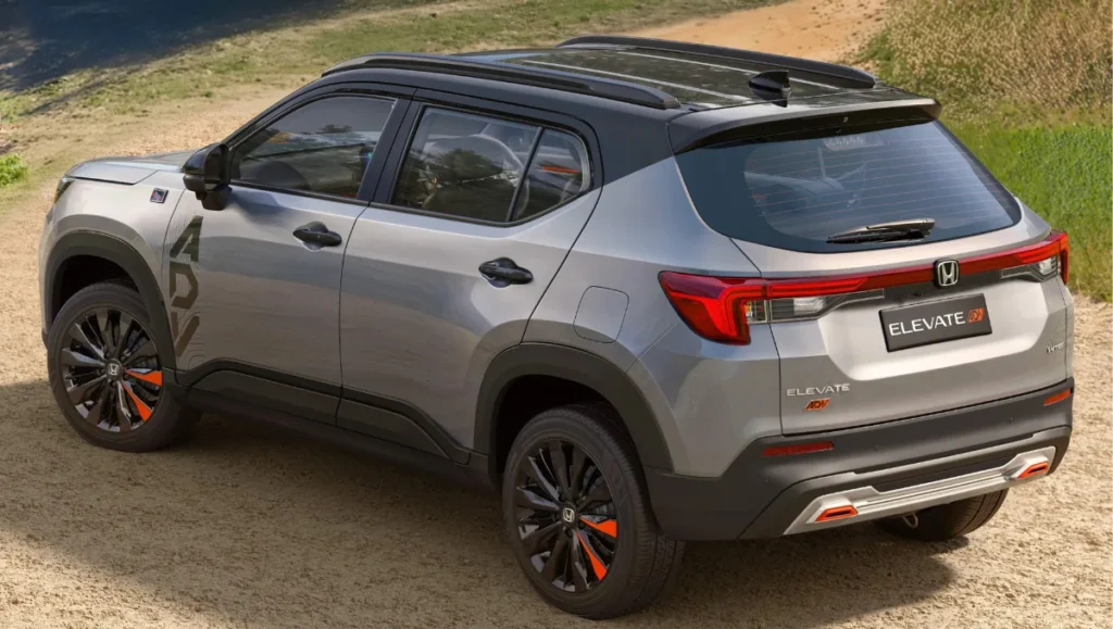 Rear view of Honda Elevate ADV Edition showing sporty design and orange highlights