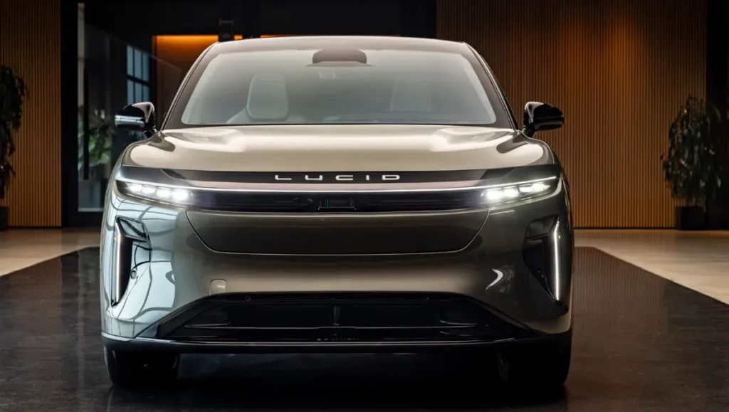 Front view of Lucid Gravity Named Best Luxury Vehicle For 2026 showcasing LED light bar