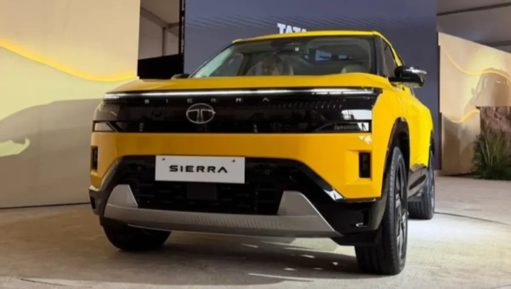 Tata Sierra officially unveiled front view showcasing bold grille and LED lighting