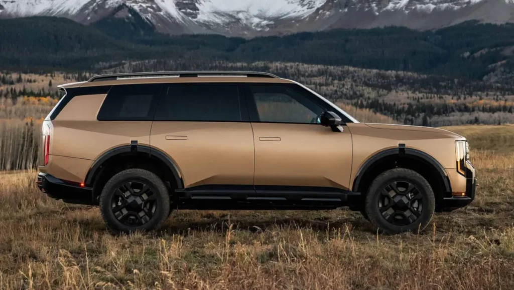 2027 Kia Telluride side profile showing rugged design and mountain backdrop