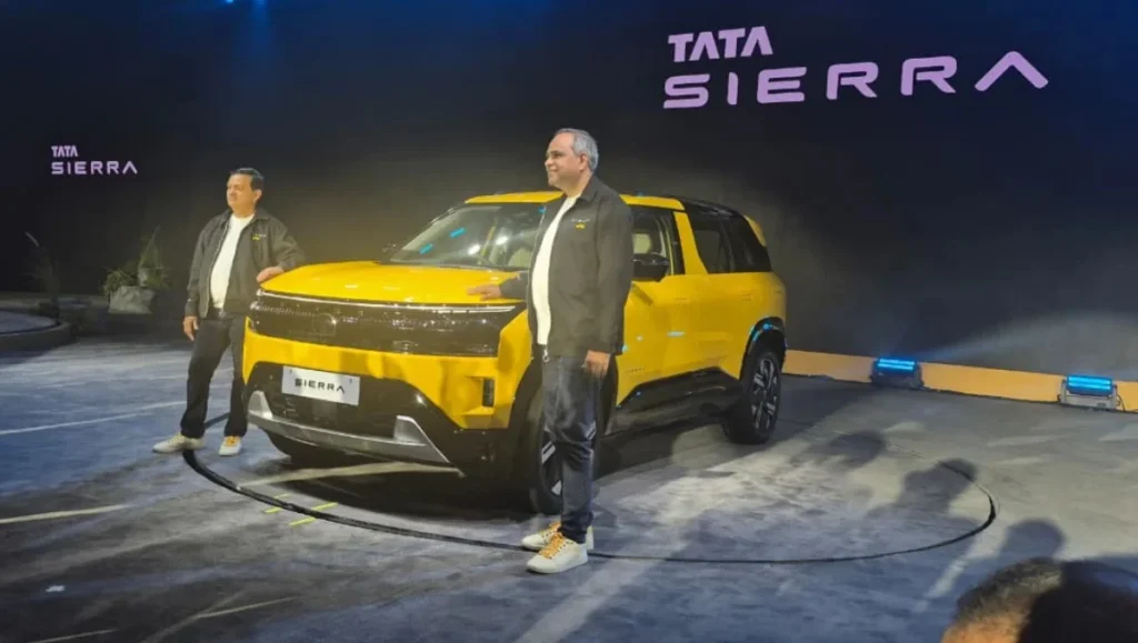 2025 Tata Sierra launched at 11.49 lakh showcased at official launch event in bright yellow colour