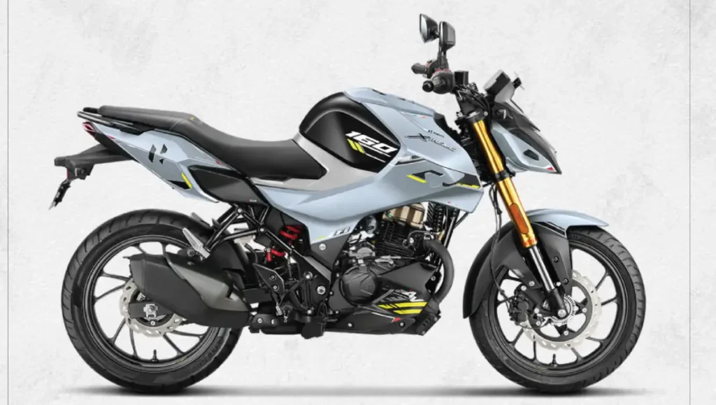 Side profile of Hero Xtreme 160R 4V Launched showing sporty body, fuel tank and golden USD forks