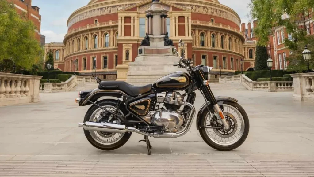 Royal Enfield Bullet 650 CC parked outside historic architecture showcasing its classic design