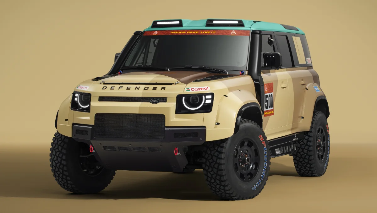 Land Rover Unveiled Dakar Rally Defender D7X R rally raid vehicle in desert spec livery