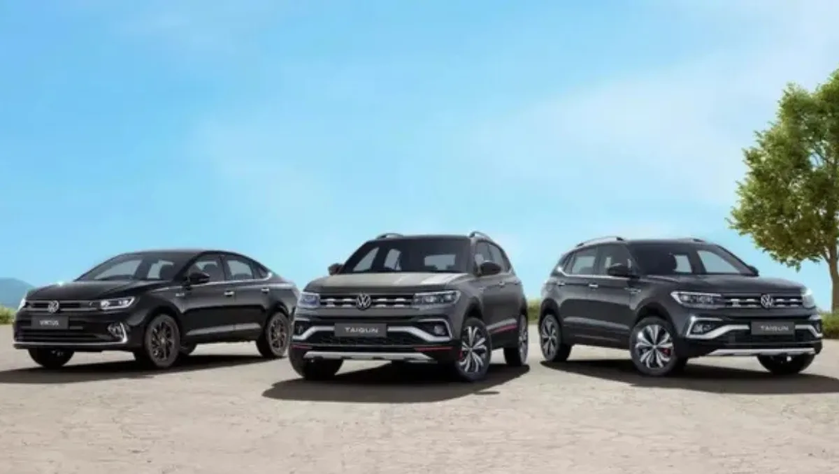 Volkswagen plans to export Chinese-made cars to overseas markets showing three Volkswagen SUVs parked outdoors in lineup view