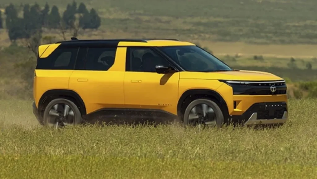 Tata Sierra AWD to be launched in 2027 yellow lifestyle SUV testing on grass road