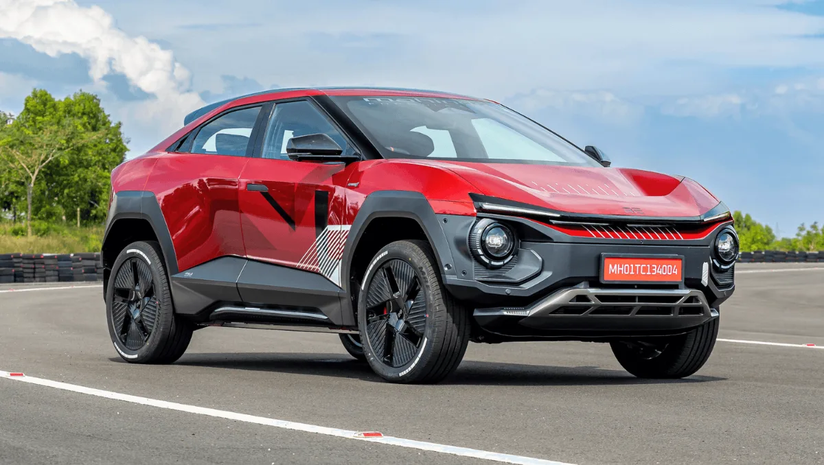 2025 Mahindra BE 6 Formula E Edition Variants Explained red electric SUV front side view