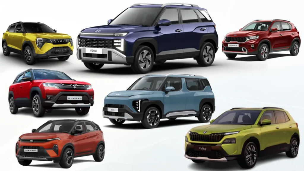 2025 Hyundai Venue vs Rivals SUVs featuring Maruti Brezza, Tata Nexon, Kia Sonet, Kia Syros, Mahindra XUV 3XO, and Skoda Kylaq