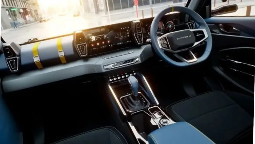 Production ready Mahindra Vision S Spied Testing interior showing dashboard and steering wheel