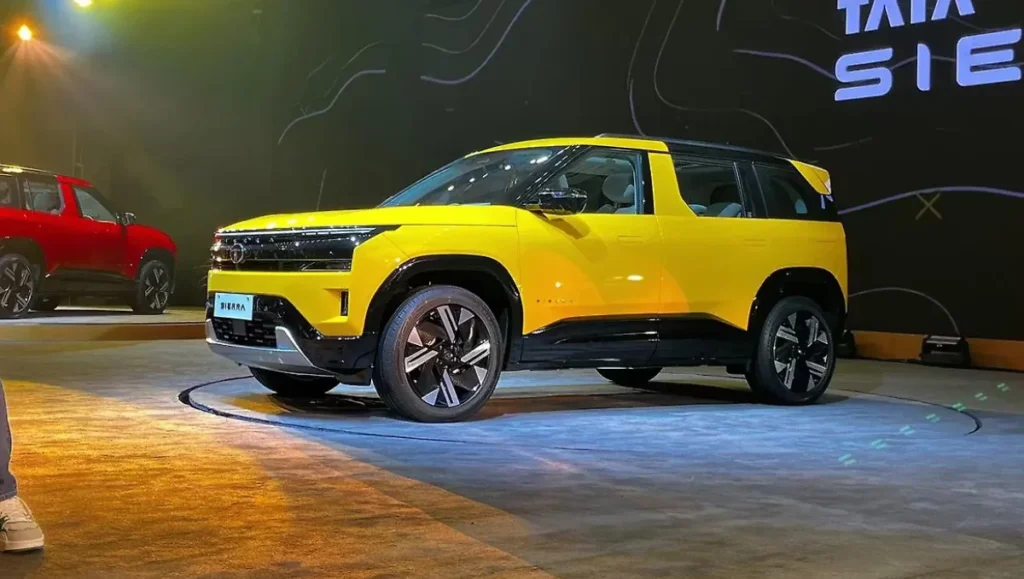 2025 Tata Sierra launched at 11.49 lakh showcased in bright yellow colour during official launch event