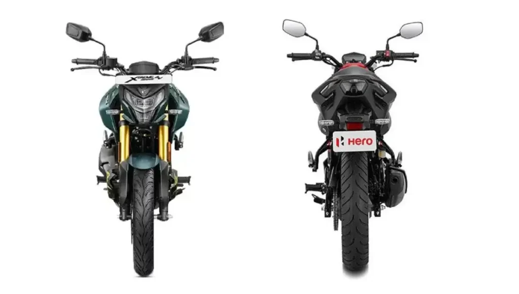 Front and rear view of Hero Xtreme 160R 4V Launched with bold LED headlamp and wide rear tyre