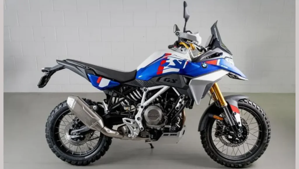 BMW F 450 GS full side profile showing tubular frame and off-road components.