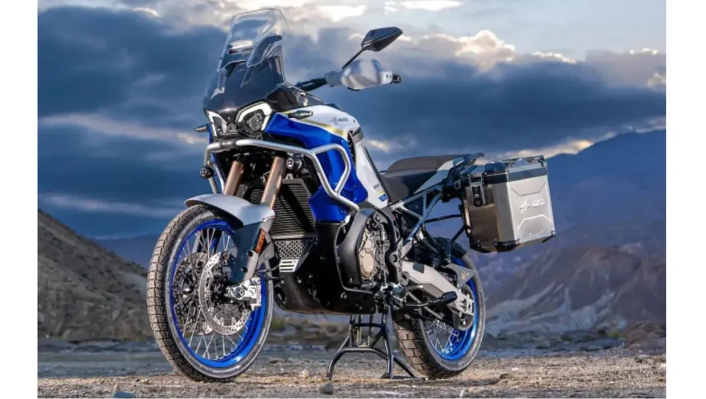 Updated MV Agusta Enduro Veloce 2026 adventure motorcycle parked in mountain landscape