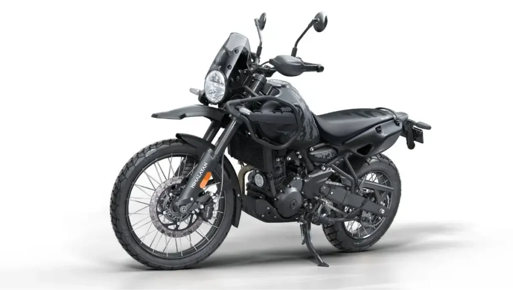 Royal Enfield Himalayan Mana Black Edition Launched motorcycle front three quarter view in stealth black