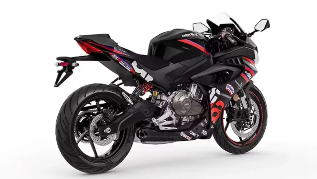 Aprilia RS 457 GP Replica Revealed at EICMA 2025 rear view showing tail section and underbelly exhaust
