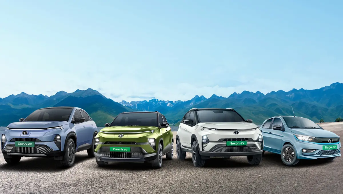 Tata Motors electric car lineup displayed outdoors after Tata Motors opposed CAFE 3 Norms
