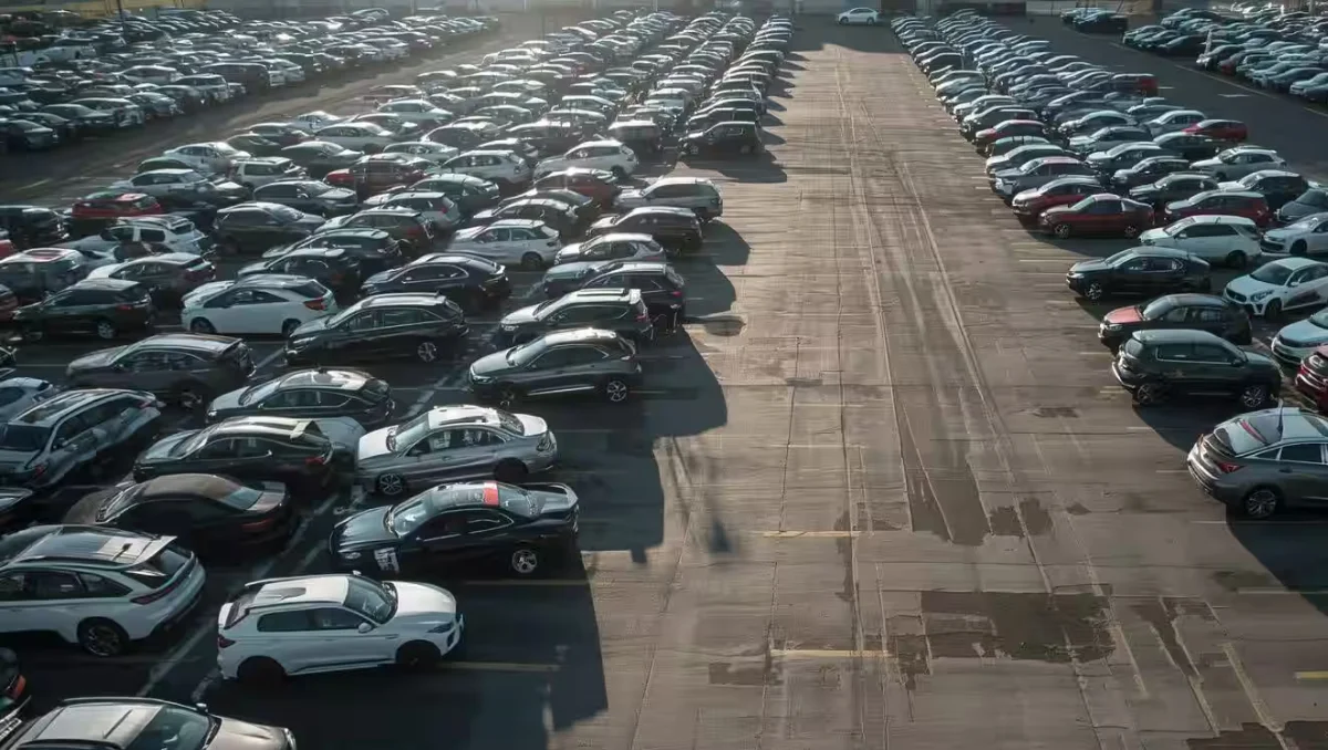 maharashtra leads passenger sales in q2 large parking area filled with passenger vehicles lined up in rows