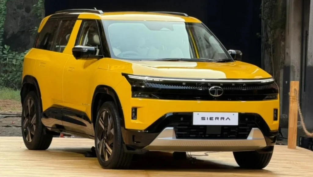 Tata Sierra unique features and colour options showcased in bold yellow exterior