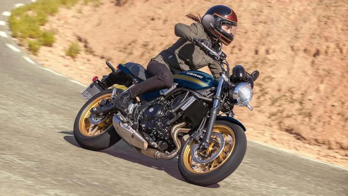 2026 Kawasaki Z650RS Launched in India seen in action on open road showcasing retro design and riding posture