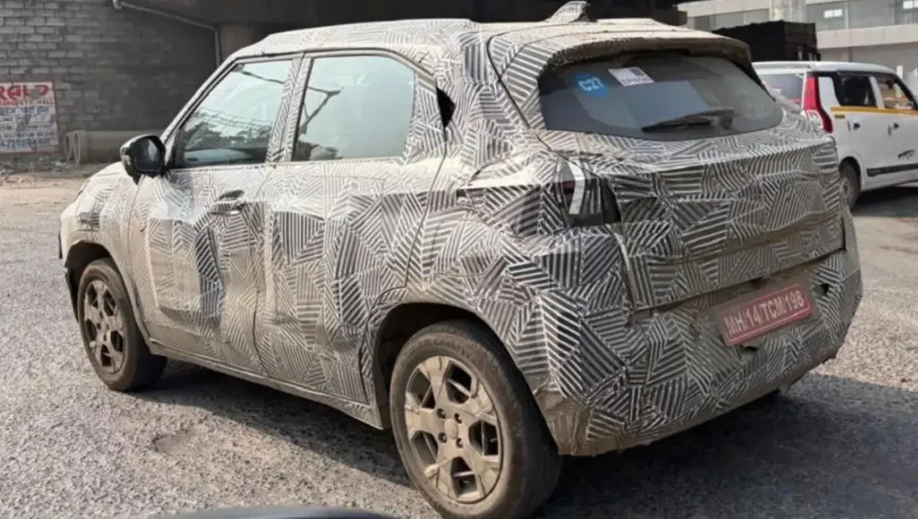 2026 Tata Punch Facelift Spotted Testing rear and side profile view showing camouflaged design during road testing