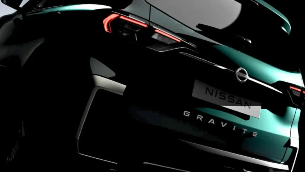 Nissan Confirms Gravite Name for Its Upcoming MPV showcased in rear teaser with LED tail lamps and Gravite badging