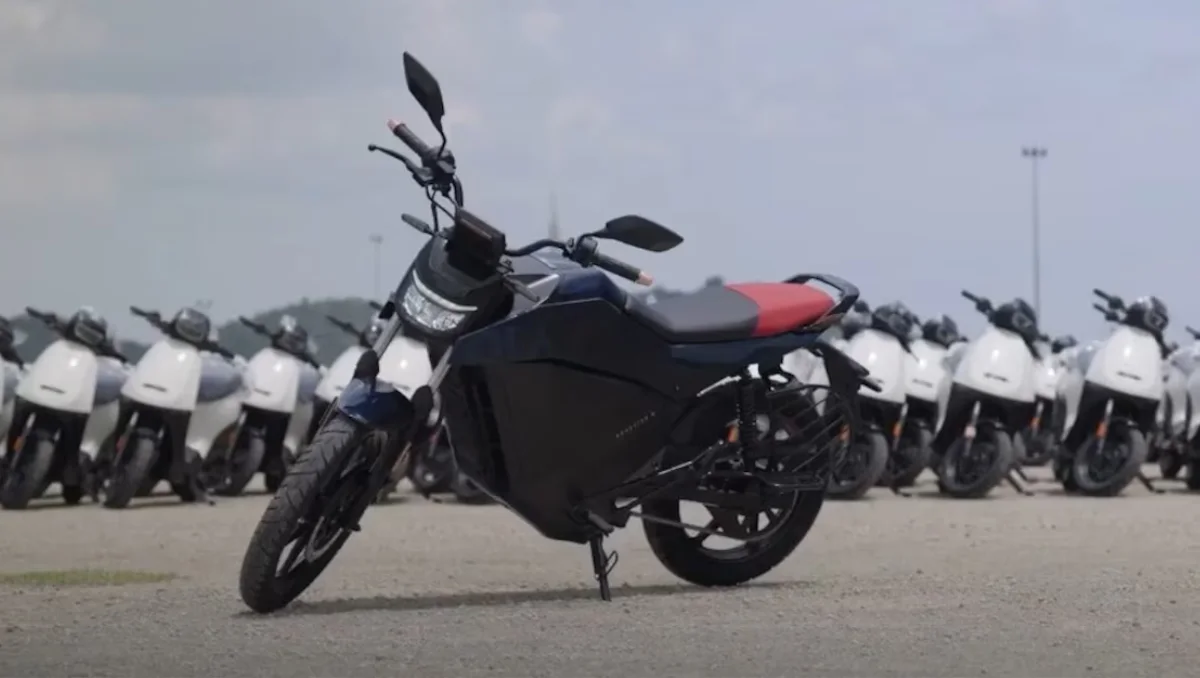 Ola Electric Gets Govt Nod for 4680 Bharat Cell Roadster X+ parked ahead of Ola electric two wheelers at facility