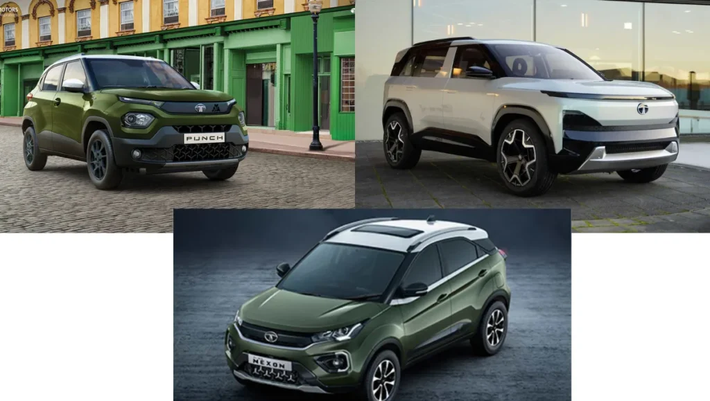 Upcoming Tata Cars Launching in 2026 featuring Tata Punch facelift, Sierra EV concept, and next generation Tata Nexon showcased together